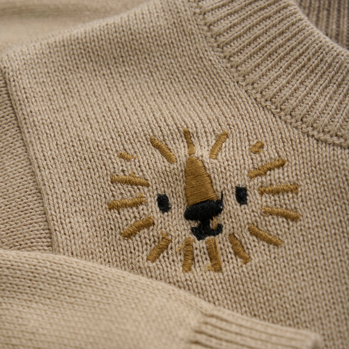 oxford tan knit cardigan - embroidered lions - MinyMo - MinyMo - 