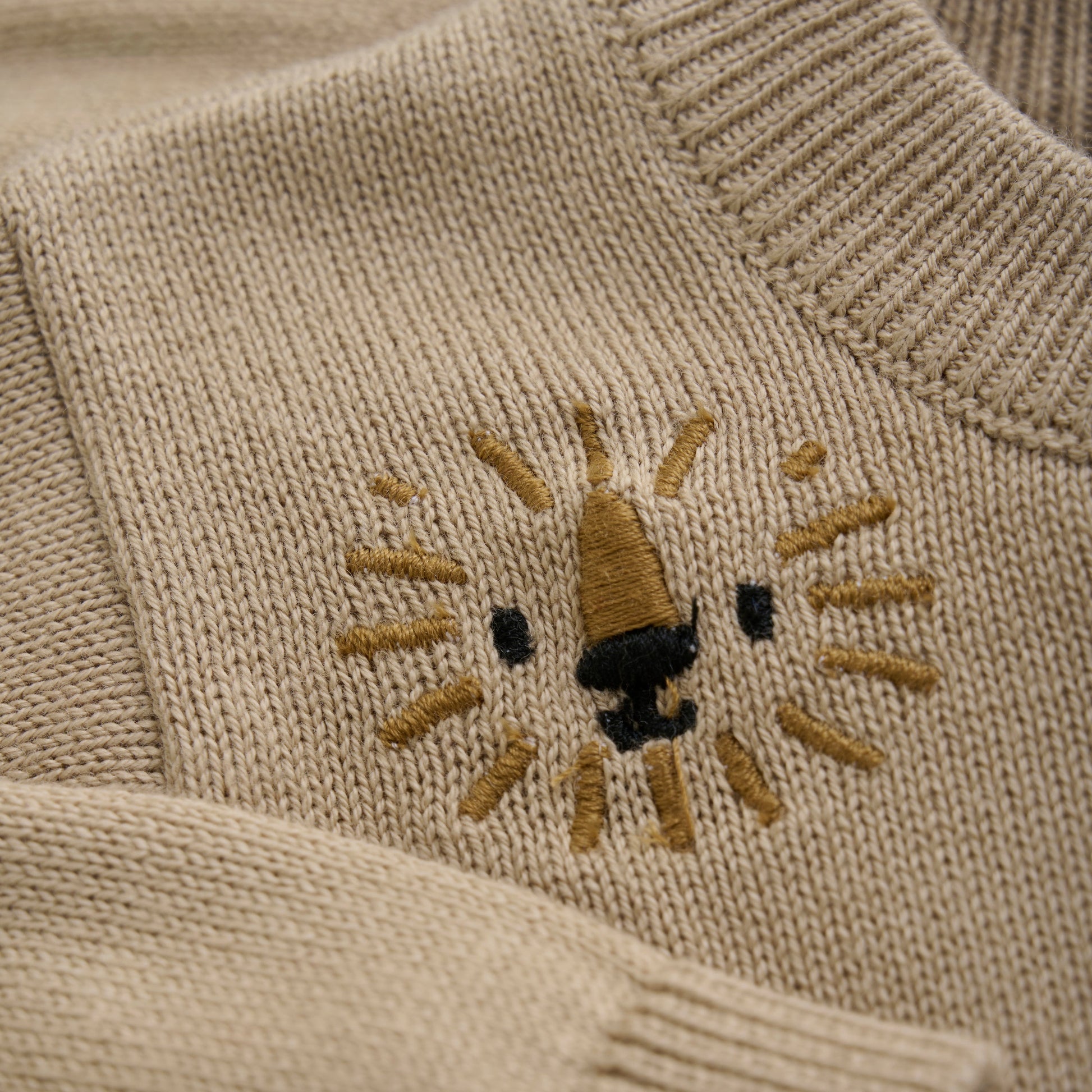 oxford tan knit cardigan - embroidered lions - MinyMo - MinyMo - 