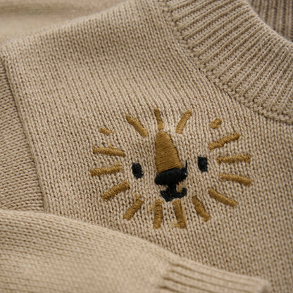 oxford tan knit cardigan - embroidered lions - MinyMo - MinyMo - 