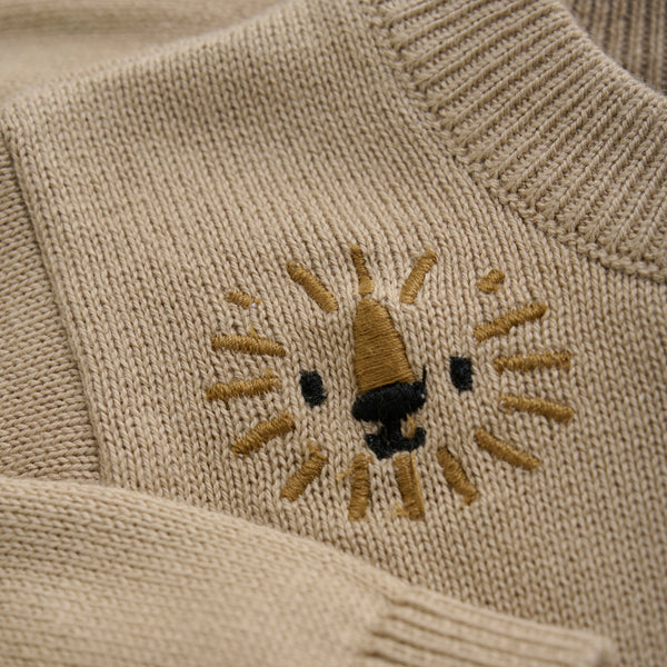 oxford tan knit cardigan - embroidered lions - MinyMo - MinyMo - 