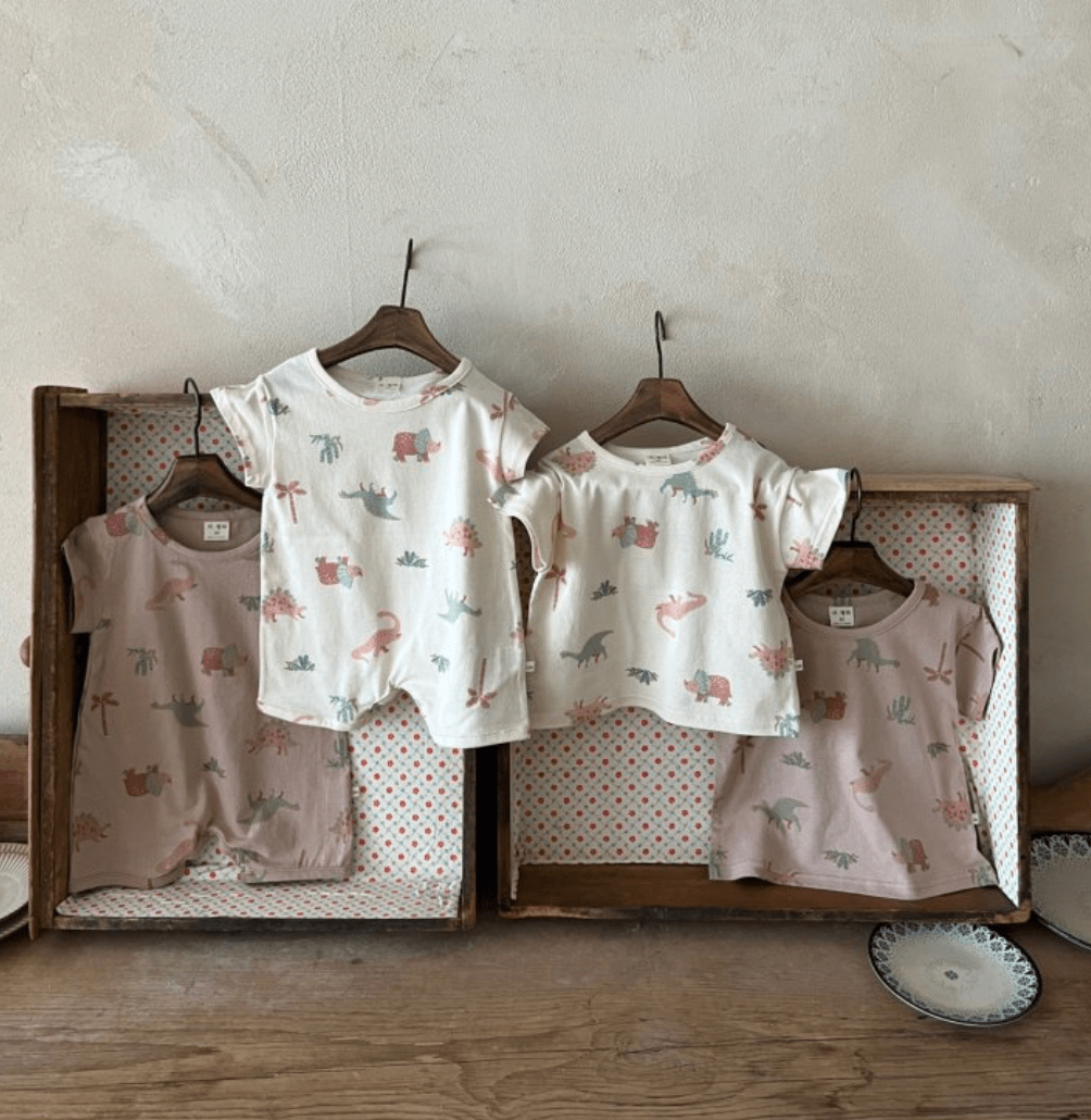 short sleeve romper - dinosaur pint - The Lala - Romper