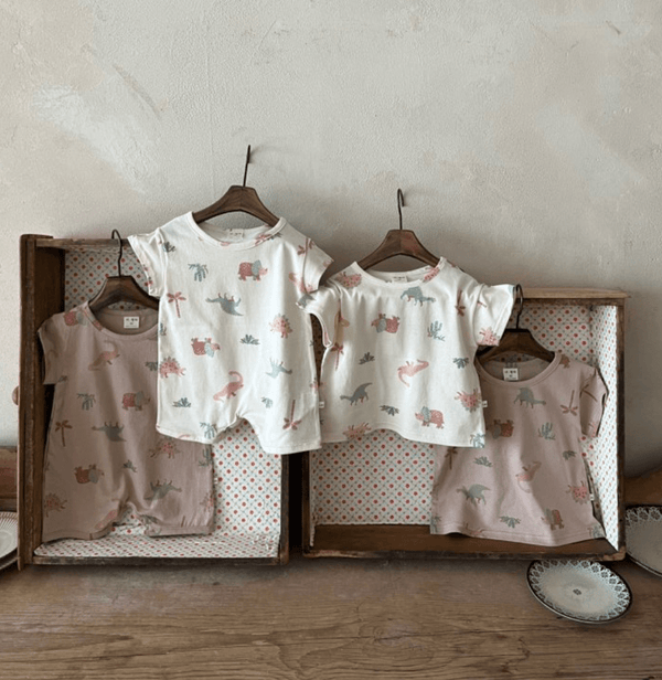 short sleeve romper - dinosaur pint - The Lala - Romper