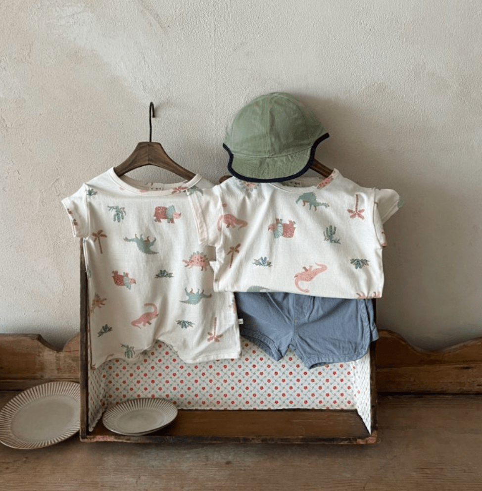 short sleeve romper - dinosaur pint - The Lala - Romper
