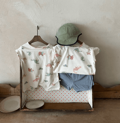 short sleeve romper - dinosaur pint - The Lala - Romper