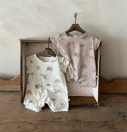 short sleeve romper - dinosaur pint - The Lala - Romper