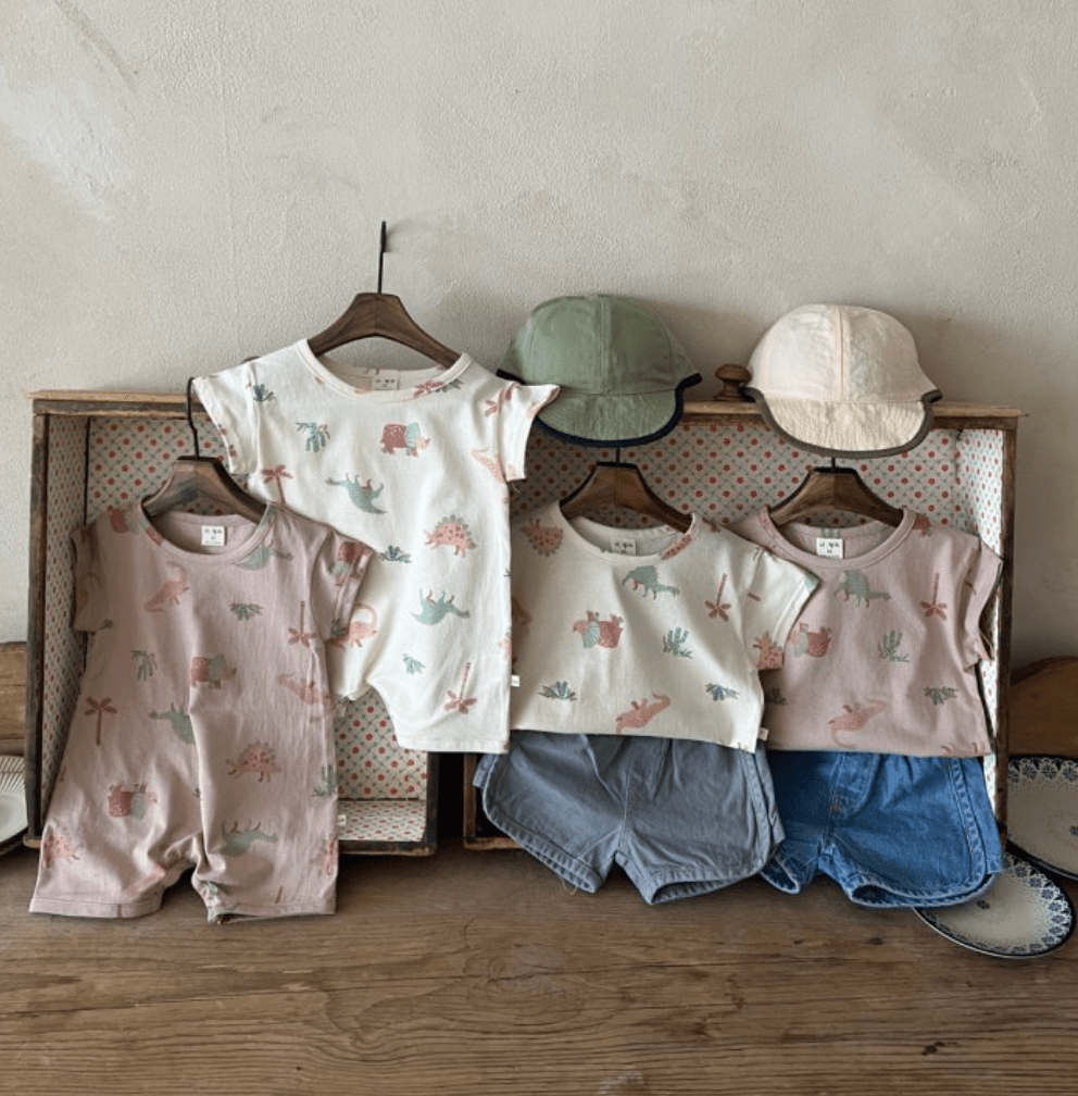 short sleeve romper - dinosaur pint - The Lala - Romper