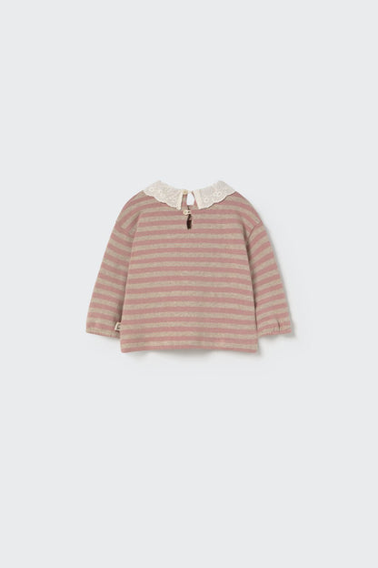 silver pink stripe knit + lace collar sweater - 'samar' by cozmo - My Little Cozmo - 
