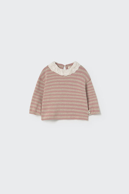 silver pink stripe knit + lace collar sweater - 'samar' by cozmo - My Little Cozmo - 