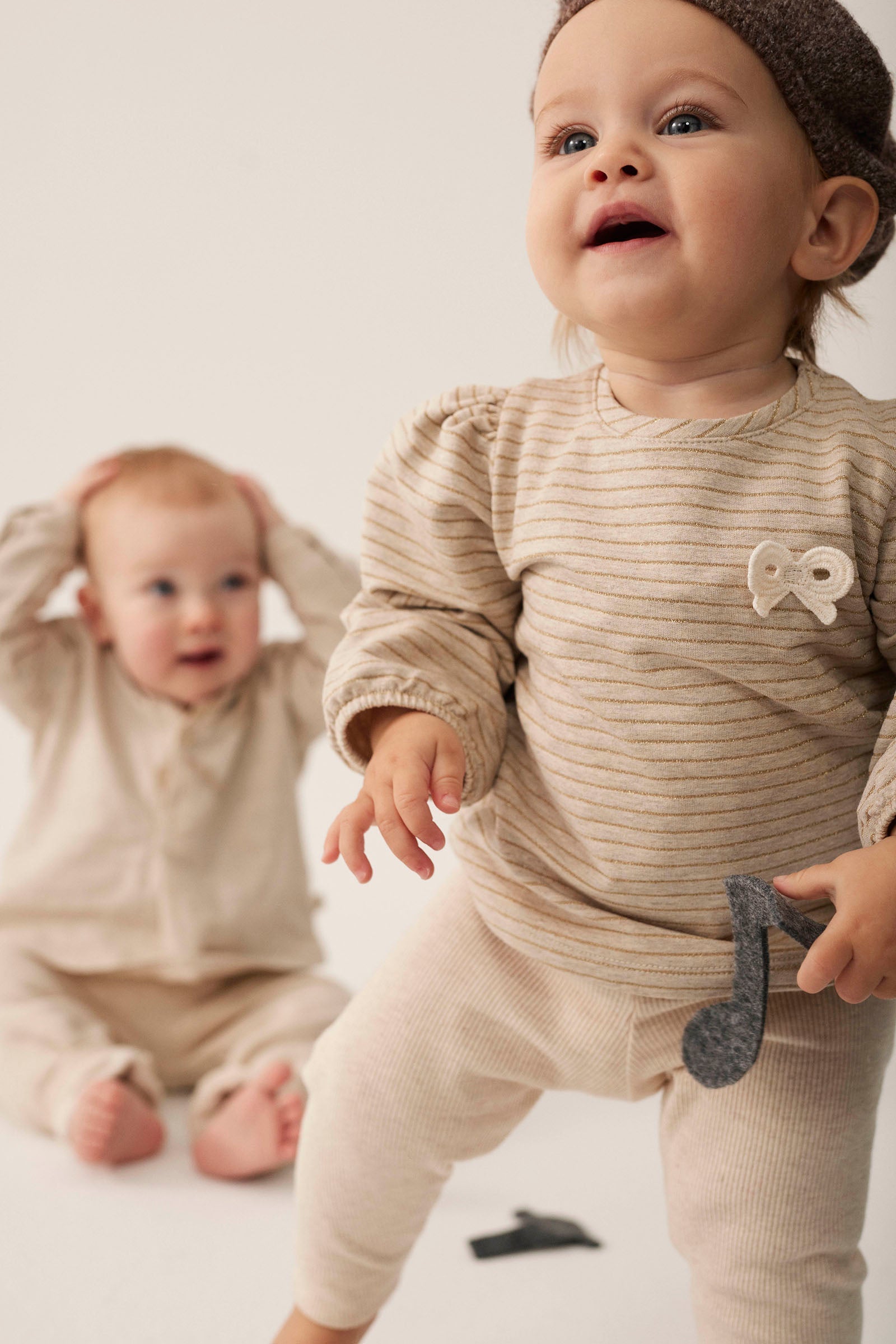 soft knit cotton ribbed baby leggings - stone - cozmo - My Little Cozmo - 