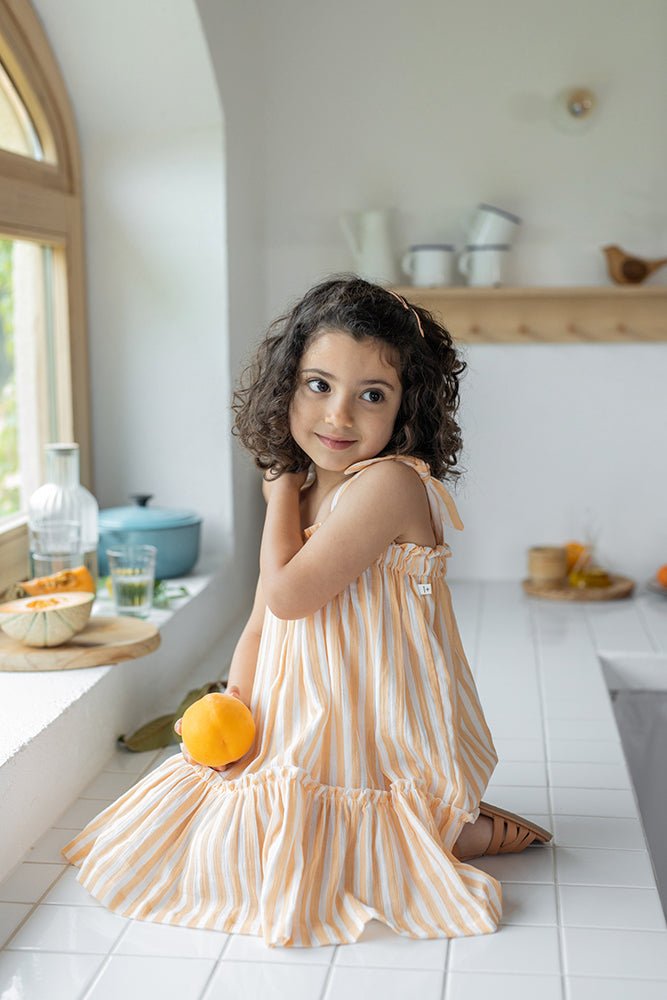 striped ruffle dress - coral 'araia' - +1 in the family - +1 in the family - 