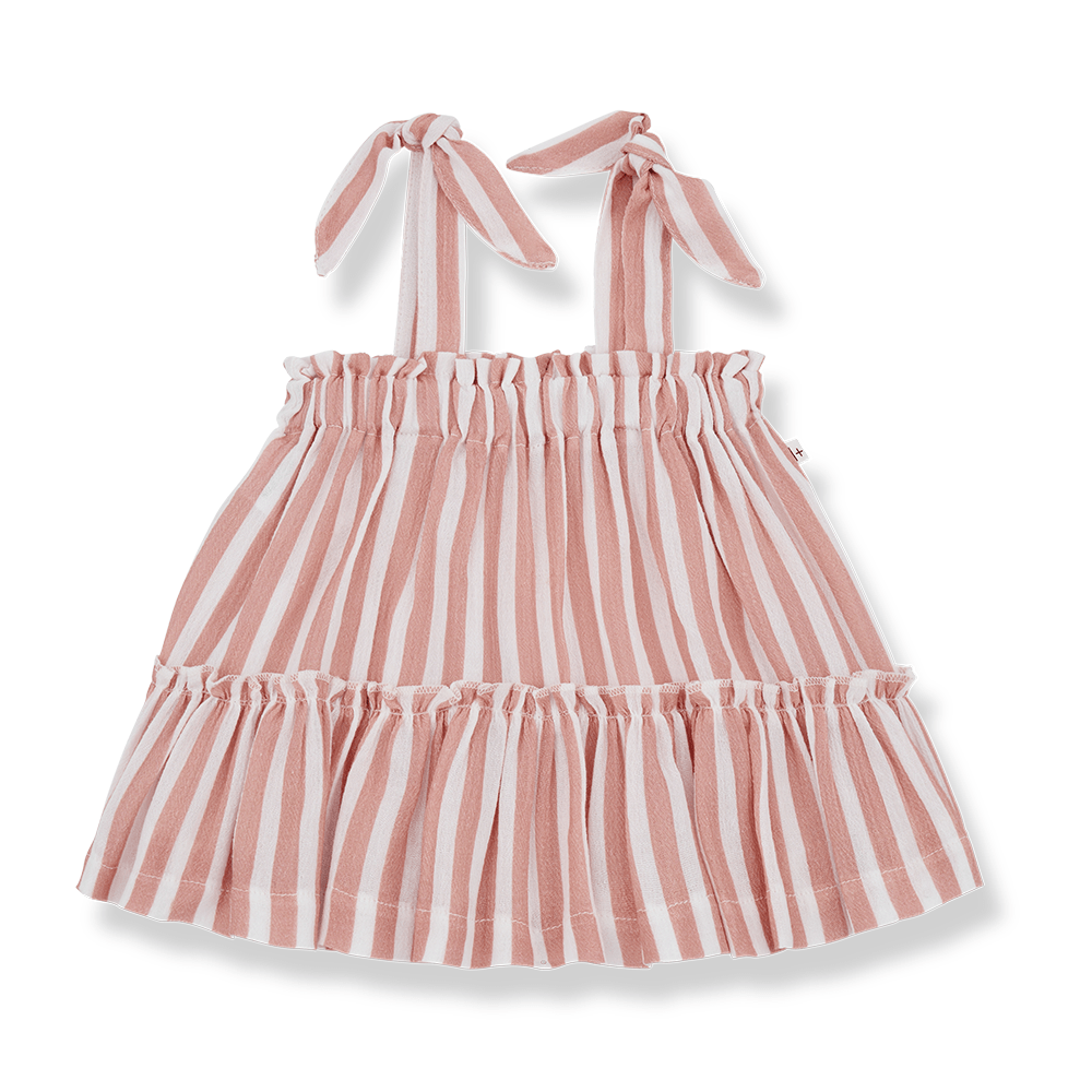 striped ruffle dress - coral 'araia' - +1 in the family - 
